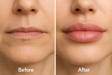 Close-up of lips before and after fillers – fillers for anti-aging